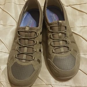 Skechers relaxed fit taupe slip on sneakers